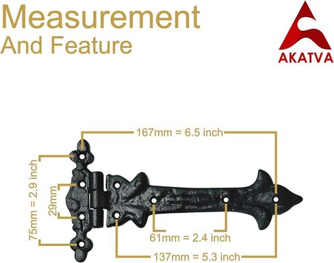 T Hinge Set - 8 Piece Gate Hinges for Wooden Fences Heavy Duty - Barn Hinges for Doors - Black Hinges – Hinges for Shed Door - Door Hinges Black Matte - Hinges Outdoor - Fence Strap Hinge Set in Kuwait