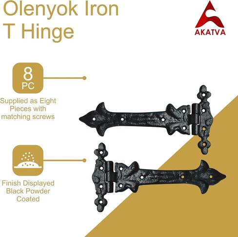 T Hinge Set - 8 Piece Gate Hinges for Wooden Fences Heavy Duty - Barn Hinges for Doors - Black Hinges – Hinges for Shed Door - Door Hinges Black Matte - Hinges Outdoor - Fence Strap Hinge Set in Kuwait
