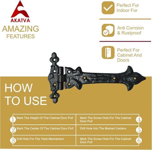 T Hinge Set - 8 Piece Gate Hinges for Wooden Fences Heavy Duty - Barn Hinges for Doors - Black Hinges – Hinges for Shed Door - Door Hinges Black Matte - Hinges Outdoor - Fence Strap Hinge Set in Kuwait