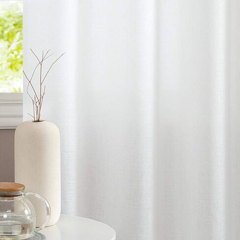 jinchan الخصوصية شبه شير الستائر البيضاء لغرفة النوم عارضة نسج نافذة الستائر لغرفة المعيشة الكتان الستائر ستارة النافذة البيضاء 63 بوصة طول 2 لوحات in Kuwait