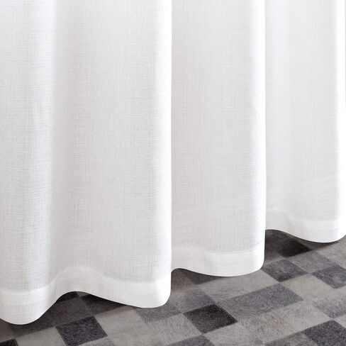 jinchan الخصوصية شبه شير الستائر البيضاء لغرفة النوم عارضة نسج نافذة الستائر لغرفة المعيشة الكتان الستائر ستارة النافذة البيضاء 63 بوصة طول 2 لوحات in Kuwait