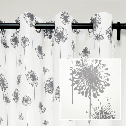 DriftAway الهندباء الأزهار النباتية اصطف الحرارية معزولة التعتيم غرفة سواد جروميت توفير الطاقة نافذة الستائر 2 طبقات 2 لوحات كل حجم 52 بوصة بنسبة 84 بوصة رمادي in Kuwait