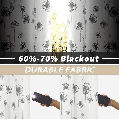 DriftAway الهندباء الأزهار النباتية اصطف الحرارية معزولة التعتيم غرفة سواد جروميت توفير الطاقة نافذة الستائر 2 طبقات 2 لوحات كل حجم 52 بوصة بنسبة 84 بوصة رمادي in Kuwait