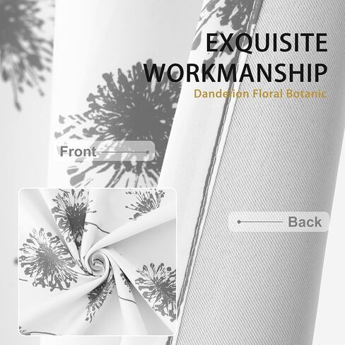 DriftAway الهندباء الأزهار النباتية اصطف الحرارية معزولة التعتيم غرفة سواد جروميت توفير الطاقة نافذة الستائر 2 طبقات 2 لوحات كل حجم 52 بوصة بنسبة 84 بوصة رمادي in Kuwait