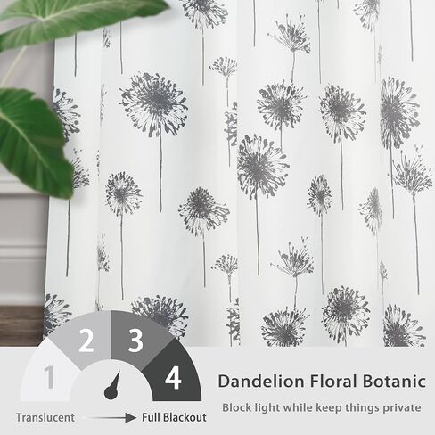 DriftAway الهندباء الأزهار النباتية اصطف الحرارية معزولة التعتيم غرفة سواد جروميت توفير الطاقة نافذة الستائر 2 طبقات 2 لوحات كل حجم 52 بوصة بنسبة 84 بوصة رمادي in Kuwait