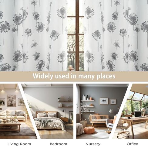 DriftAway الهندباء الأزهار النباتية اصطف الحرارية معزولة التعتيم غرفة سواد جروميت توفير الطاقة نافذة الستائر 2 طبقات 2 لوحات كل حجم 52 بوصة بنسبة 84 بوصة رمادي in Kuwait