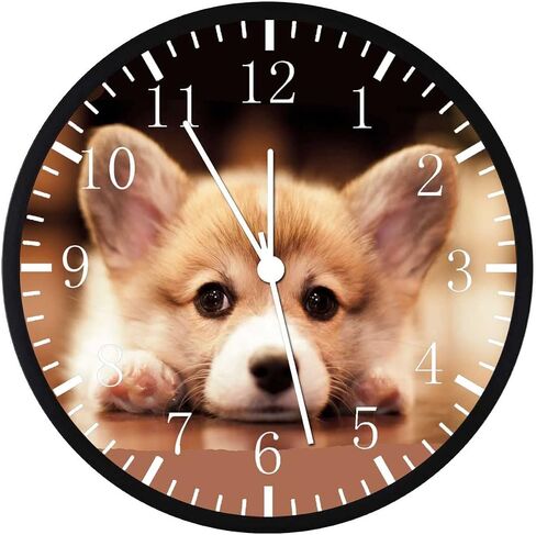 Black Frame Pembroke Welsh Corgi Wall Clock Large 12" Clear Glass Face Silent Non-Ticking Nice for Gift or Décor F52 in Saudi Arabia