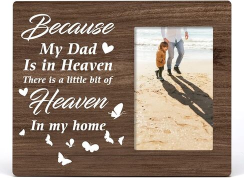 إطار صور خشبي من Nurawo Memorial Dad Wood My Dad is in Heaven إطار صور خشبي لسطح الطاولة أو العرض على الحائط (لصورة 4×6)، هدية تعاطف لفقد الأب in Kuwait