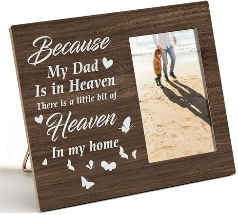 إطار صور خشبي من Nurawo Memorial Dad Wood My Dad is in Heaven إطار صور خشبي لسطح الطاولة أو العرض على الحائط (لصورة 4×6)، هدية تعاطف لفقد الأب in Kuwait