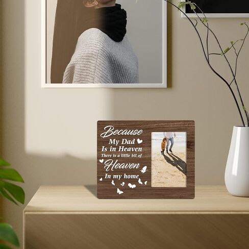 إطار صور خشبي من Nurawo Memorial Dad Wood My Dad is in Heaven إطار صور خشبي لسطح الطاولة أو العرض على الحائط (لصورة 4×6)، هدية تعاطف لفقد الأب in Kuwait