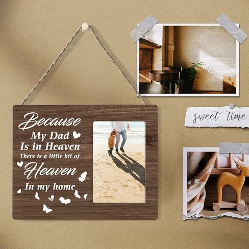 إطار صور خشبي من Nurawo Memorial Dad Wood My Dad is in Heaven إطار صور خشبي لسطح الطاولة أو العرض على الحائط (لصورة 4×6)، هدية تعاطف لفقد الأب in Kuwait