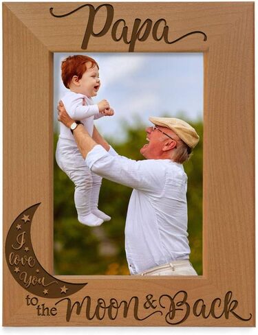 KATE POSH Papa I Love You to the Moon and Back Natural Wood Engraved Picture Frame. Best Grandpa Ever, Father's Day, Papa Gifts for Birthday, from New Baby, Grandparent's Day (4x6-Vertical) in Saudi Arabia