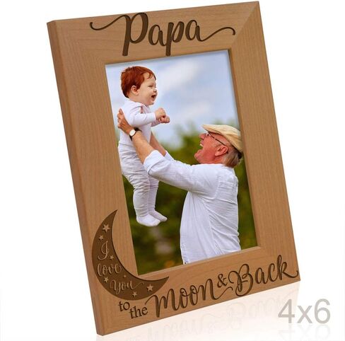 KATE POSH Papa I Love You to the Moon and Back Natural Wood Engraved Picture Frame. Best Grandpa Ever, Father's Day, Papa Gifts for Birthday, from New Baby, Grandparent's Day (4x6-Vertical) in Saudi Arabia