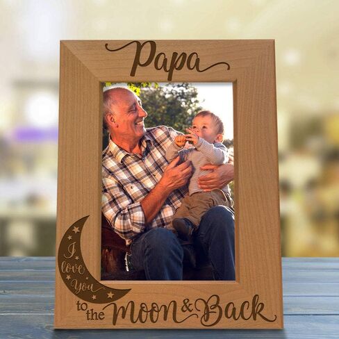 KATE POSH Papa I Love You to the Moon and Back Natural Wood Engraved Picture Frame. Best Grandpa Ever, Father's Day, Papa Gifts for Birthday, from New Baby, Grandparent's Day (4x6-Vertical) in Saudi Arabia