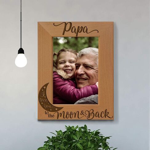 KATE POSH Papa I Love You to the Moon and Back Natural Wood Engraved Picture Frame. Best Grandpa Ever, Father's Day, Papa Gifts for Birthday, from New Baby, Grandparent's Day (4x6-Vertical) in Saudi Arabia