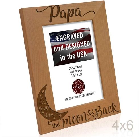 KATE POSH Papa I Love You to the Moon and Back Natural Wood Engraved Picture Frame. Best Grandpa Ever, Father's Day, Papa Gifts for Birthday, from New Baby, Grandparent's Day (4x6-Vertical) in Saudi Arabia