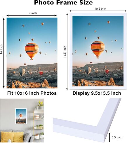 إطار صورة أبيض مقاس 10 × 16 للتعليق على الحائط، تثبيت على الحائط أفقيًا أو رأسيًا، إطار صورة لملصق معرض الحائط مقاس 10 × 16 مع زجاج شبكي مقاوم للكسر، أبيض in Kuwait