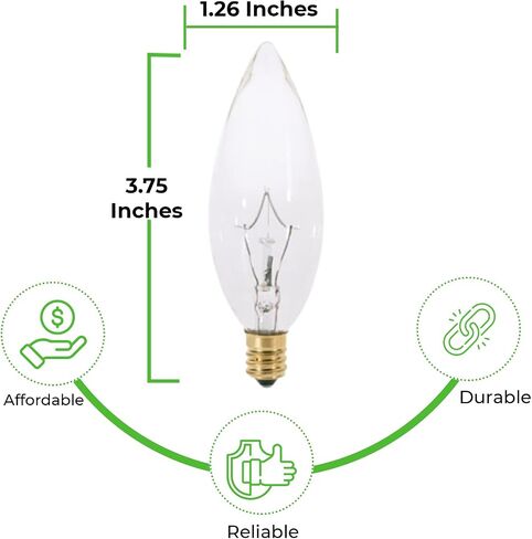 Blunt Tip Decorative Candle Light Bulbs CTC Chandelier Bulbs Torpedo Tip Incandescent Light Bulbs, E12 Candelabra Light Bulb Base, Soft White, Pack of 12 (25W-TORPEDO-12PK) in Saudi Arabia