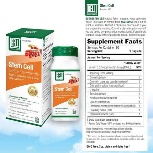 Bell Stem Cell Supplements - Supports Your Body's Natural Ability to Replace Worn Out Cells and Rejuvenate Tissue | Celulas Madres | 60 Capsules in Saudi Arabia