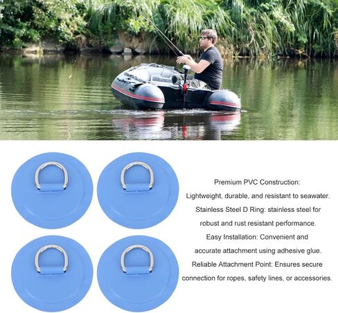 4PCS D Ring Patch, PVC Round Shape Strong Stainless Steel D Ring Pad for Boat Raft Paddle Board, Inflatable Boats, Paddle Boards, Rubber Dinghies in Kuwait