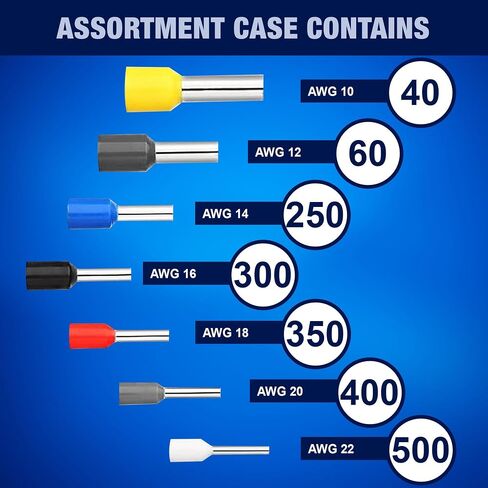 New Age America® 390pcs Wire Ferrule Terminal Connector | AWG 16-2 Ferrules | Copper & Nylon | Insulated & Uninsulated Cord Pin End Terminal | Color Coded | Ferrule Crimp Connectors | Wire Connectors in Saudi Arabia