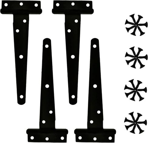6PCS T Strap Hinges, Gate Hinges 4 inch Heavy Duty for wooden Fences, Black Shed Doors Hinges Wrought Hardware Iron Rustproof(4 INCH) in Saudi Arabia