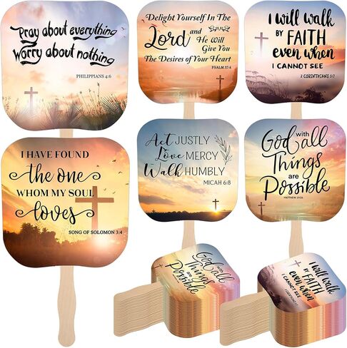 48 Packs Church Visitor Welcome Gifts Church Fans Handheld Christian Paper Fan with Wooden Handle Religious Fans Bible Verse Fans Hand Held Church Supplies for Church Services (Stylish) in Saudi Arabia