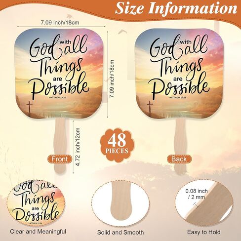 48 Packs Church Visitor Welcome Gifts Church Fans Handheld Christian Paper Fan with Wooden Handle Religious Fans Bible Verse Fans Hand Held Church Supplies for Church Services (Stylish) in Saudi Arabia