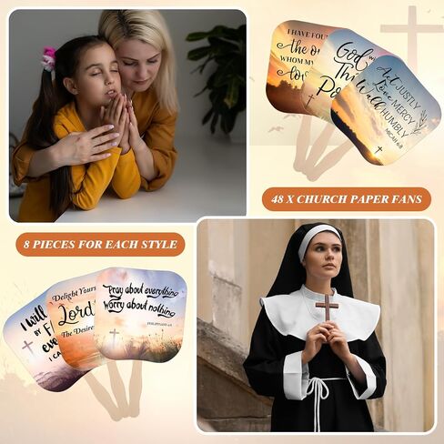 48 Packs Church Visitor Welcome Gifts Church Fans Handheld Christian Paper Fan with Wooden Handle Religious Fans Bible Verse Fans Hand Held Church Supplies for Church Services (Stylish) in Saudi Arabia