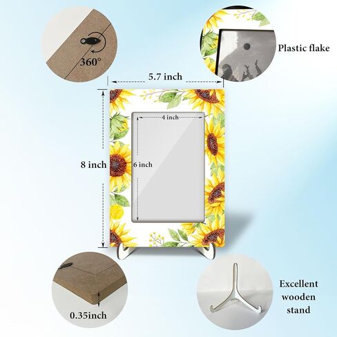 إطار صورة خشبي مع حامل، إطار صورة على سطح الطاولة عباد الشمس، مكتب ديكور المنزل للفتيات والنساء وأصدقاء العائلة، شاشة عرض عمودية أفقية مقاس 4 × 6 بوصات -01 in Kuwait