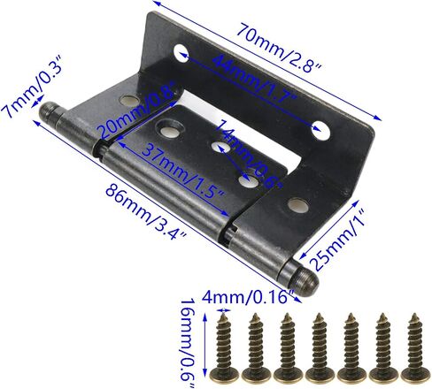 Wealrit 4 Pcs 2.8 Inch Non-Mortise Wrap Hinges Bronze Vintage Full Inset Partial Wrap Long Axis Hinges with Mounting Screws(0.7 Inch Width) in Kuwait