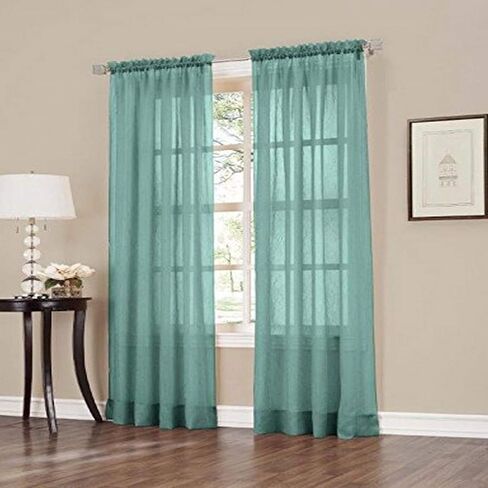 2-Piece Sheer Crushed Voile Window Covering/Curtain/Drape/Panel/Treatment, Red, 50 by 84-Inch in Saudi Arabia