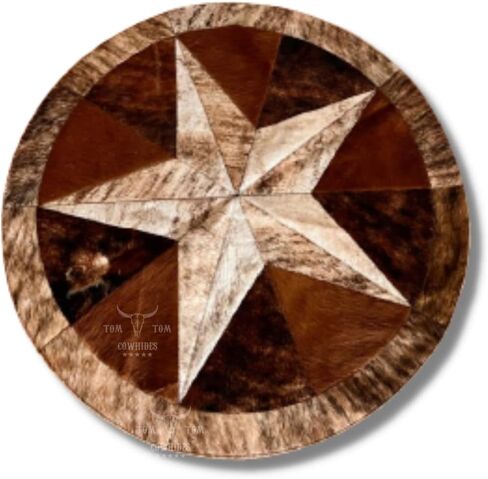 سجادة من جلد البقر، جلد بني فاتح، مساحة دائرية مرقعة على شكل نجمة 40 بوصة، لتزيين غرف النوم وغرف الطعام وغرف المعيشة in Kuwait