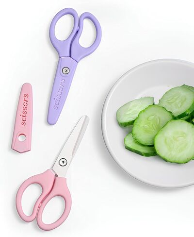 Multi Purpose Ceramic Scissors, Portable Ceramic Shears for Kitchen, Classrom, Craft, Pet Care, Vegetable, Pizza, Safety Food Scissors for Baby Toddler Kids, with Cover (Pink) by Jonbyi in Saudi Arabia