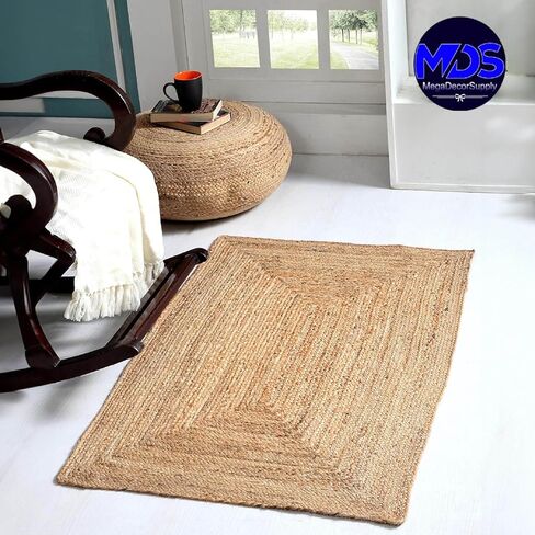 حزمة VDS مكونة من قطعة واحدة، سجادة مستطيلة منسوجة يدويًا من الجوت مقاس 2 × 4 أقدام، سجادة طبيعية قابلة للعكس لديكور المنزل، غرفة المعيشة، المطبخ، سجادة المدخل، سجادة الباب، سجادة بوهو ريفية للمزرعة (2 × 4 بوصة) in Kuwait