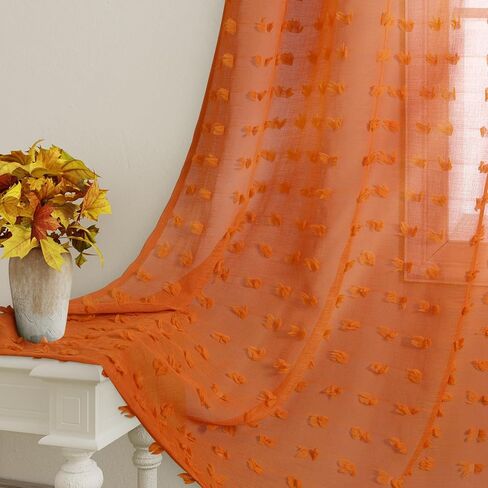 Guken Grommet Pom Pom Sheer Curtains 84 Inch Length 2 Panels for Living Dining Room Textured Curtain for Bedroom Light Filtering Semi Sheer Voile Boho Farmhouse Curtain Panels,Nature,W38xL84 in Saudi Arabia
