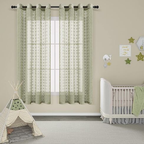 Guken جروميت بوم بوم الستائر الشفافة 84 بوصة طول 2 لوحات لغرفة المعيشة غرفة الطعام ستارة مزخرفة لغرفة النوم ضوء تصفية شبه شفافة الفوال بوهو لوحات ستائر المزرعة، الطبيعة، W38xL84 in Kuwait