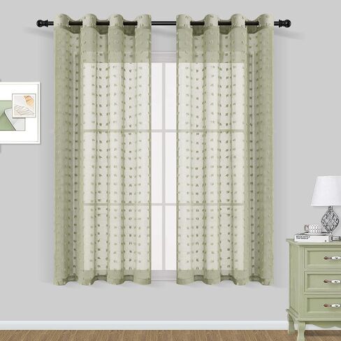 Guken جروميت بوم بوم الستائر الشفافة 84 بوصة طول 2 لوحات لغرفة المعيشة غرفة الطعام ستارة مزخرفة لغرفة النوم ضوء تصفية شبه شفافة الفوال بوهو لوحات ستائر المزرعة، الطبيعة، W38xL84 in Kuwait