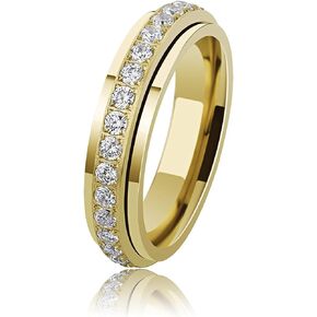 JINAO Stainless Steel Spinner Tennis Ring Iced Out Eternity Engagement Wedding Band Gift for Men and Women with Cubic Zirconia ring