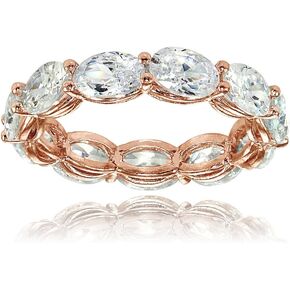 Hoops & Loops Sterling Silver Cubic Zirconia 6x4mm Oval-cut Eternity Band Ring