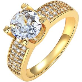 ENDLESSNESS & ETERNITY 1 Carat Round Billiant Cut Half Eternity CZ Cubic Zirconia 14K Gold Plated Wedding Band Ring Engagement Promise Ring