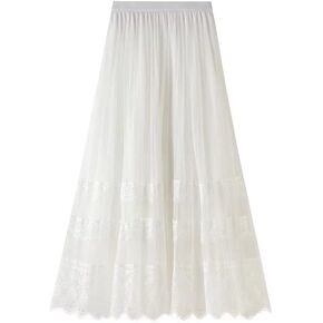 Sigdio Women Midi Skirt Elastic High Waist Lace Tulle Skirt Pleated Skirt in Saudi Arabia