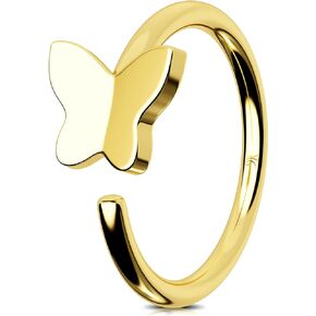 Jewseen 14K Gold Nose Ring Hoop,18G Nose Piercings,Butterfly Cartilage Earring,Nose Rings Gold,Gold Nose Hoop,Cartilage Hoop,Nose Piercing Jewelry for Women Men