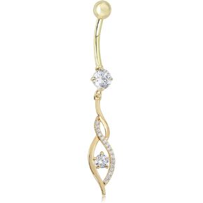 AVORA 10K Gold Simulated Diamond CZ Dangling Flame Belly Button Ring Body Jewelry (14 Gauge)