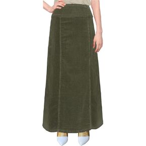 BABY O Women's Long Ankle Length Maxi Stretch Corduroy A-Line Panel Skirt