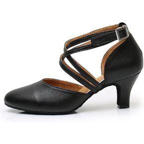DKZSYIM Women's Latin Ballroom Dance Shoes Close Toe Character Modern Tango Salsa Performance Dancing Shoes,7161-Black-6,US 7.5