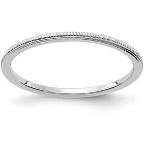 Solid 14K White Gold 1.2mm Milgrain Stackable Band Thin Wedding Anniversary Ring
