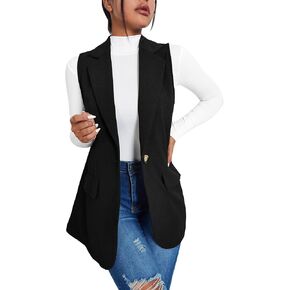 GORGLITTER Women's Sleeveless Lapel Collar One Button Open Front Vest Blazer Jacket