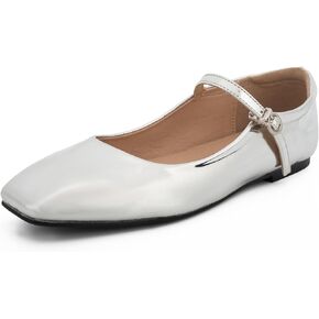Black,Silver Ballet Flats for Women - Soft and Comfortable Mary Jane Shoes with Ankle Buckles for Work, Party, and Everyday Outfits