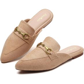 Buckle Mules for Women Pointed Toe Backless Flat Mules Slip on Slides Loafer Shoes